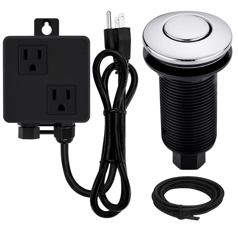 SINKINGDOM Garbage Disposal Sink Top Air Switch Kit with Long Button, Chrome(Brass cover) - Image 1